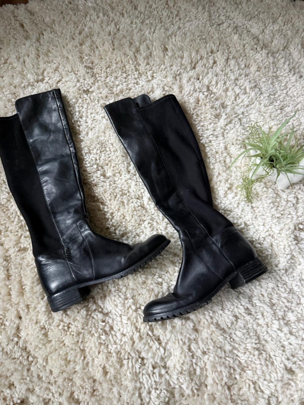Michael Kors Black Leather cute design Over-the-Knee Riding Boots with Lug Sole